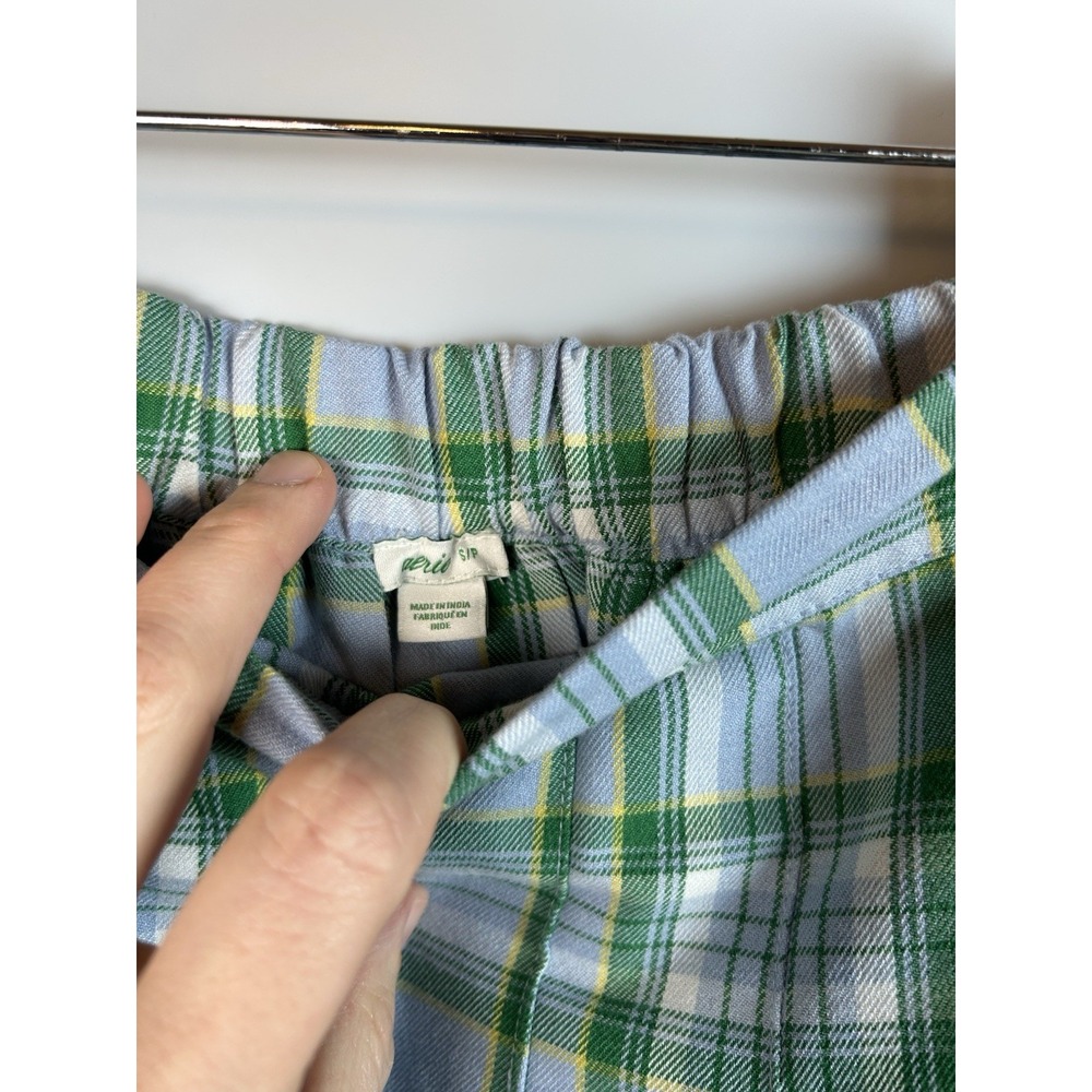 AERIE BLUE PLAID SKIRT Small PLEATED PLEATS TWILL ELASTIC WAIST GREEN WHITE - Picture 3 of 6